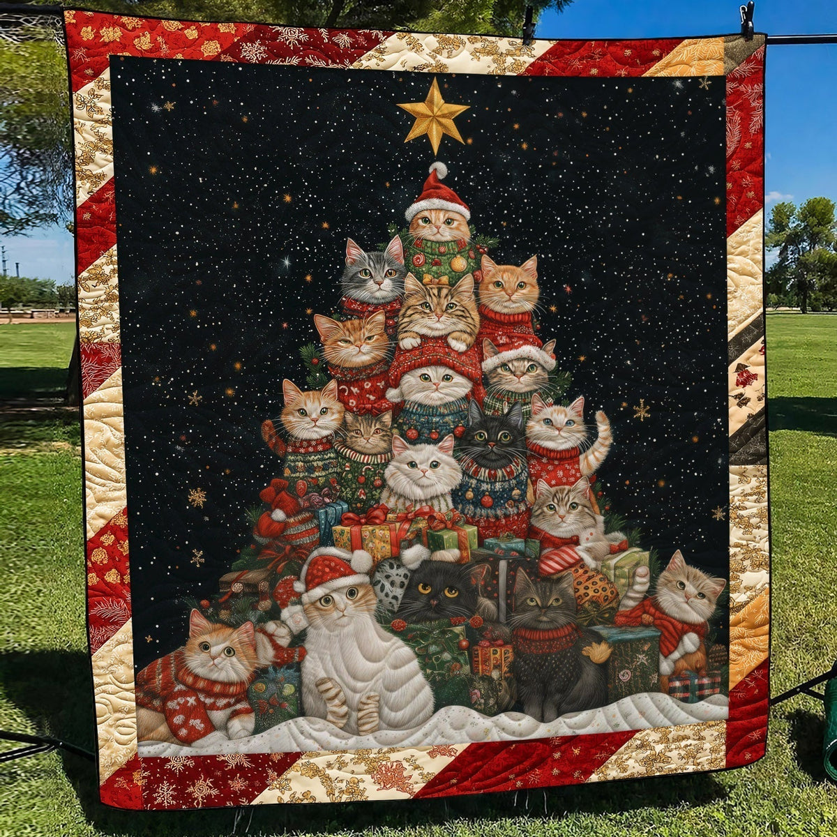Xmas Cats Quilted Blanket - Throw (55" x 60")