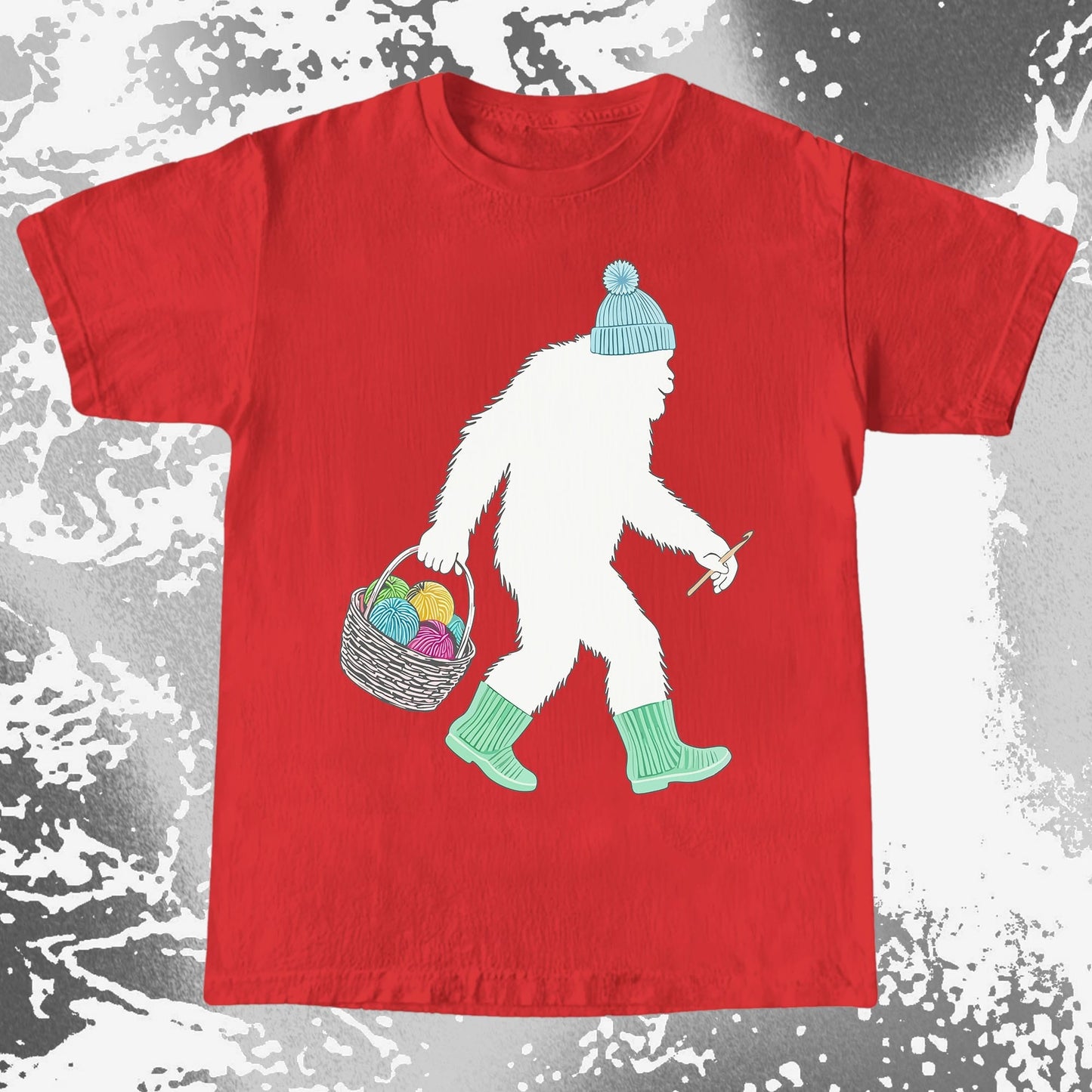 Knitting Bigfoot Carrying Yarn Cute Craft Shirt (view 8)