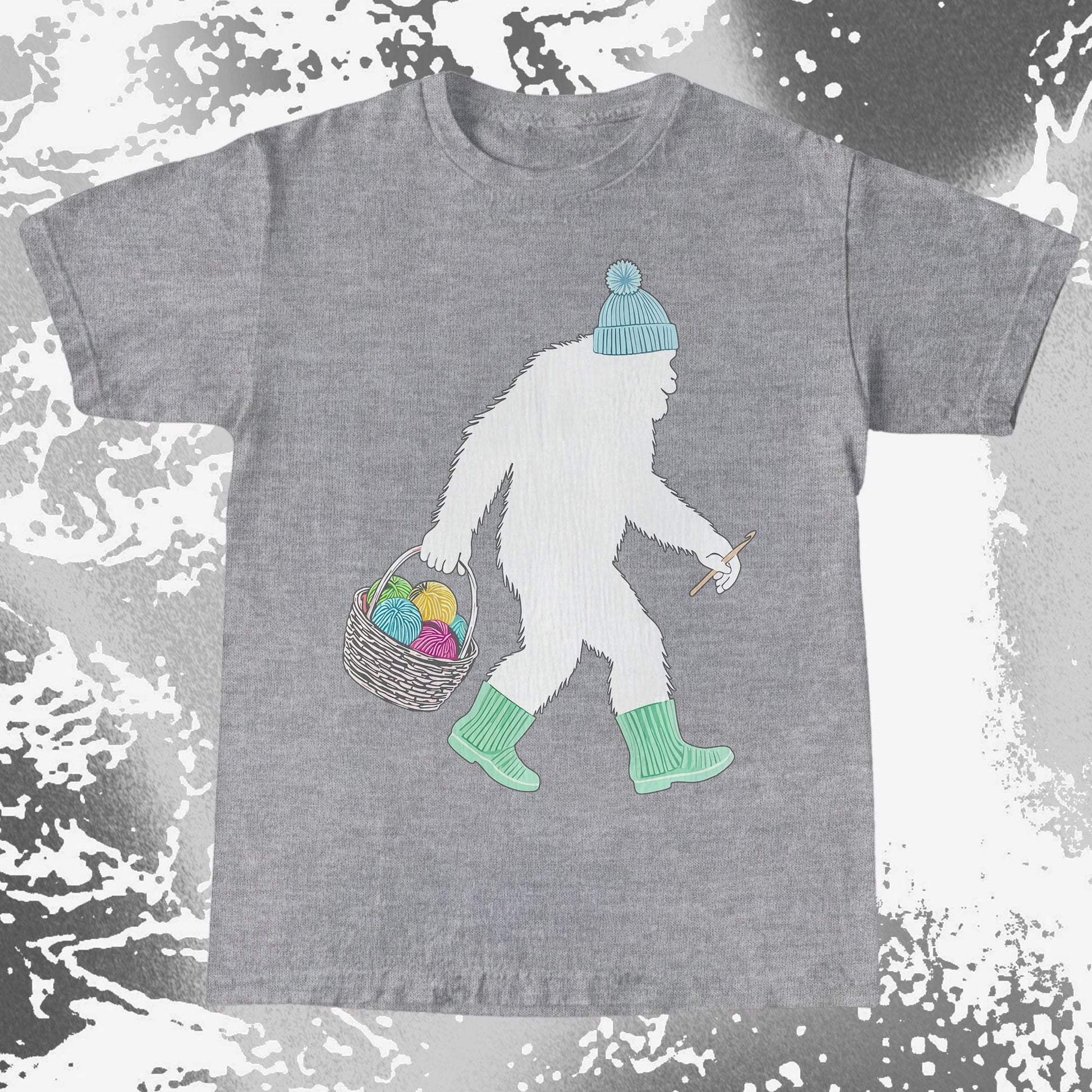 Knitting Bigfoot Carrying Yarn Cute Craft Shirt (view 2)