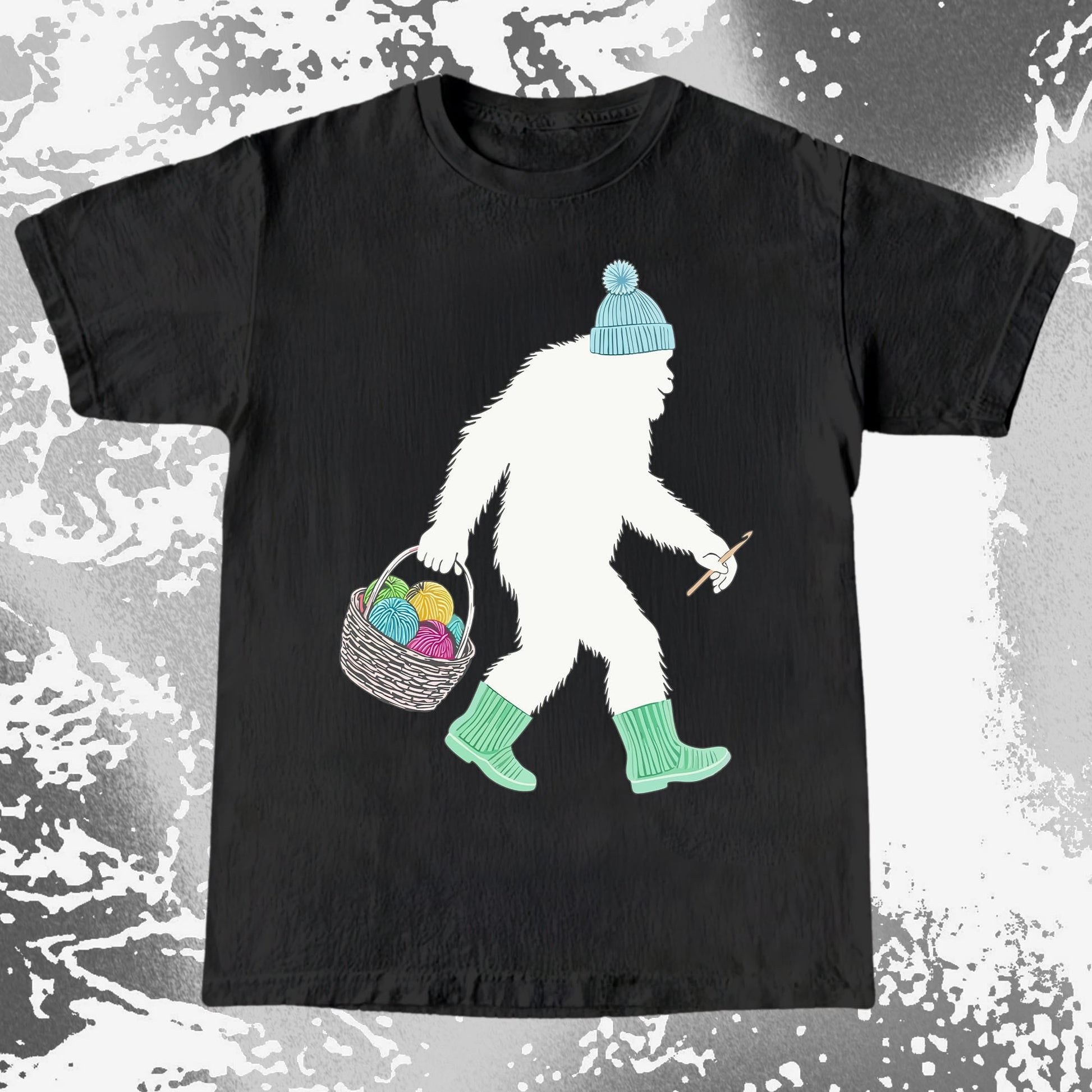 Knitting Bigfoot Carrying Yarn Cute Craft Shirt (view 3)