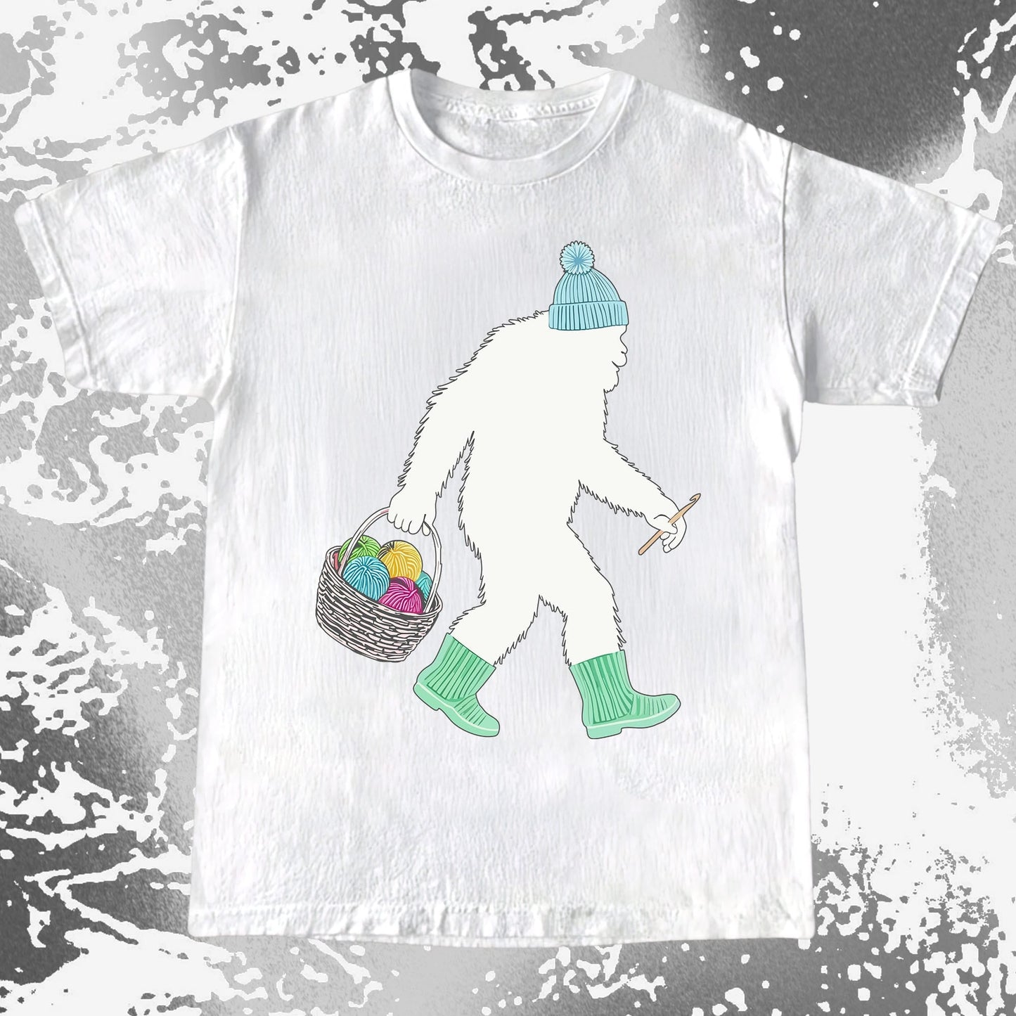 Knitting Bigfoot Carrying Yarn Cute Craft Shirt (view 5)