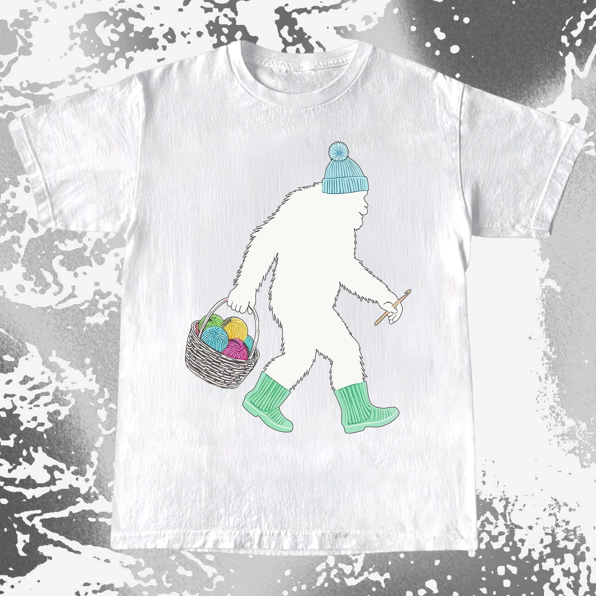 Knitting Bigfoot Carrying Yarn Cute Craft Shirt (view 5)