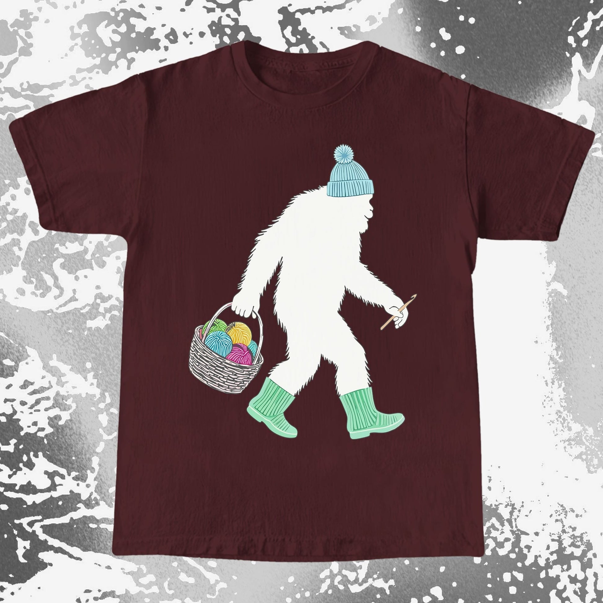 Knitting Bigfoot Carrying Yarn Cute Craft Shirt (view 6)