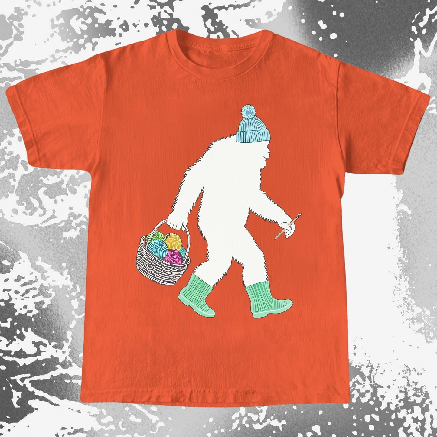 Knitting Bigfoot Carrying Yarn Cute Craft Shirt (view 7)