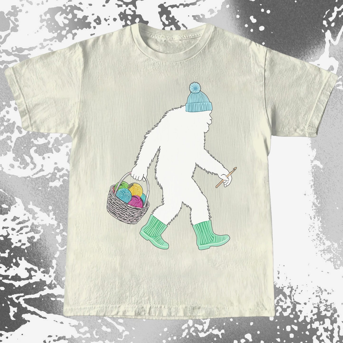 Knitting Bigfoot Carrying Yarn Cute Craft Shirt (view 4)