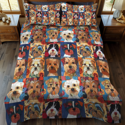 Yorkie Mosaic 3-Piece Quilted Bedding Set - Single (59" x 70")