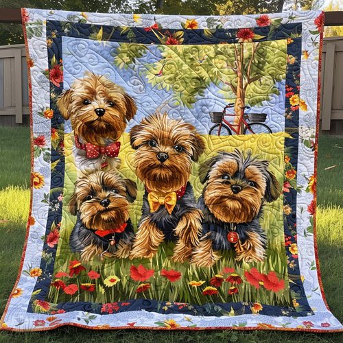 Yorkie Quartet Quilted Blanket - Throw (55" x 60")