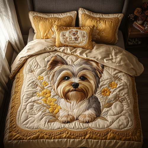 Yorkie Dreams 3-Piece Quilted Bedding Set - Single (59" x 70")