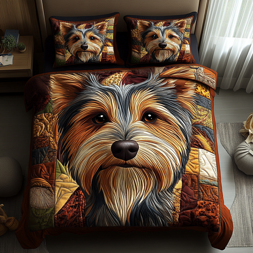 Yorkie Hug 3-Piece Quilted Bedding Set - Single (59" x 70")