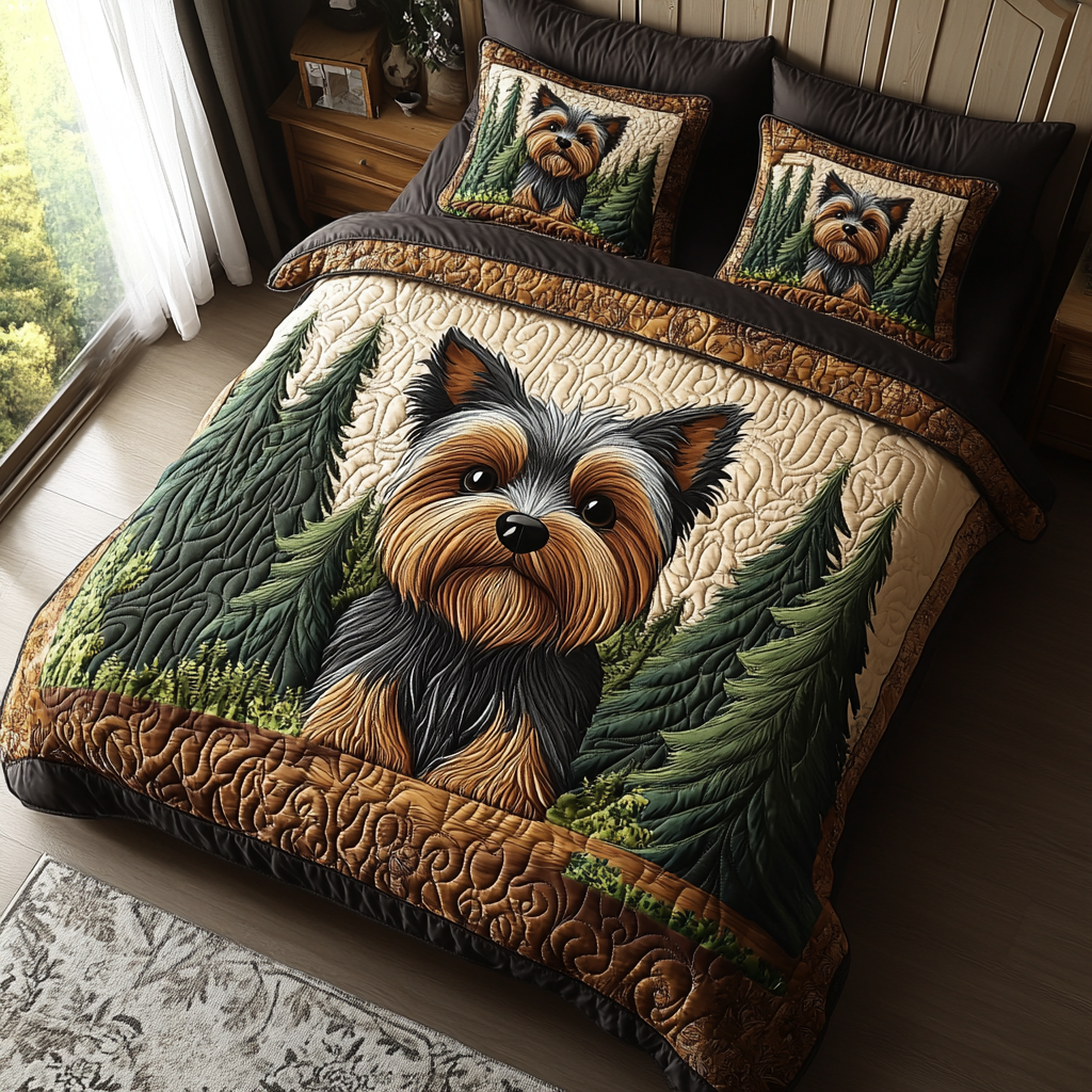 Yorkie Love 3-Piece Quilted Bedding Set - Single (59" x 70")