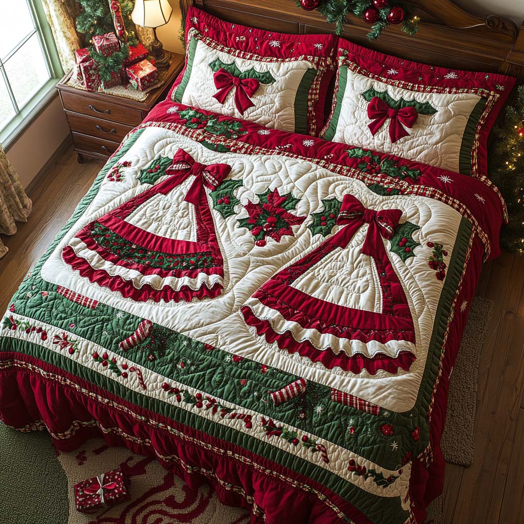 Yuletide Bells 3-Piece Quilted Bedding Set - Single (59" x 70")