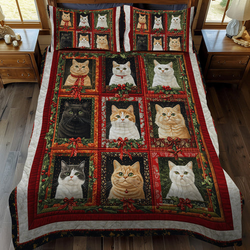 Yuletide Cats 3-Piece Quilted Bedding Set - Single (59" x 70")
