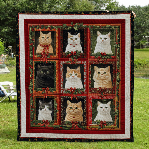 Yuletide Cats Quilted Blanket - Throw (55" x 60")
