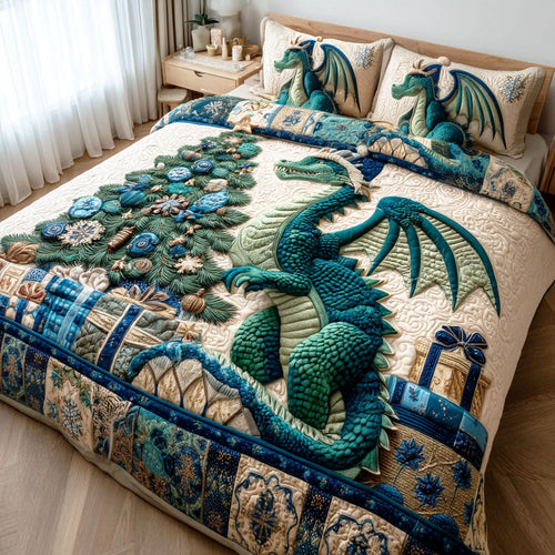 Yuletide Dragon 3-Piece Quilted Bedding Set - Single (59" x 70")