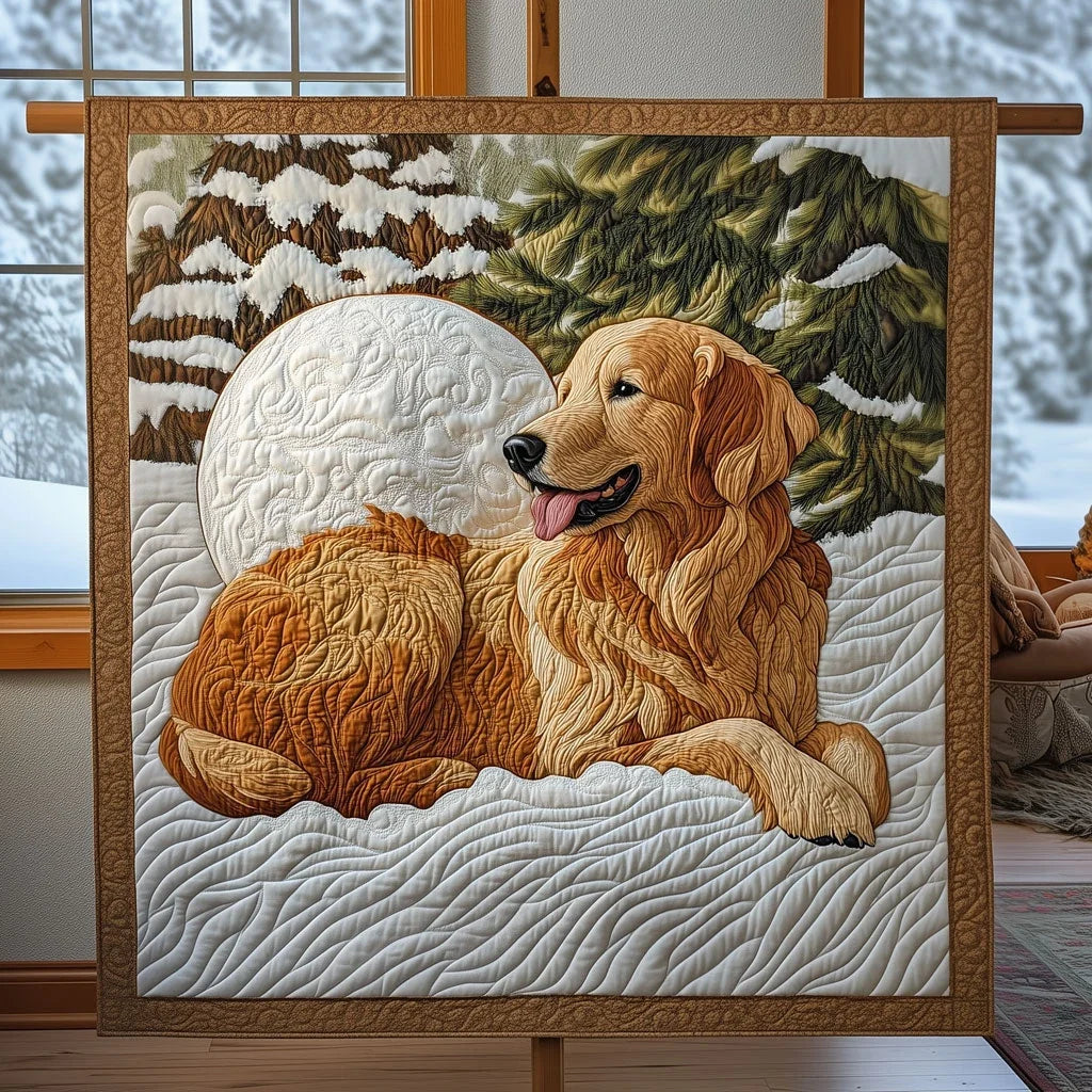 A Retriever's Winter Serenity Quilt Blanket