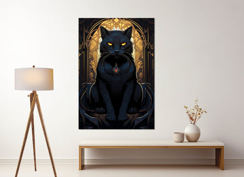 Black Cat Canvas Print – Mystical Wall Art | Framed Cotton Gallery Wrapped Canvas