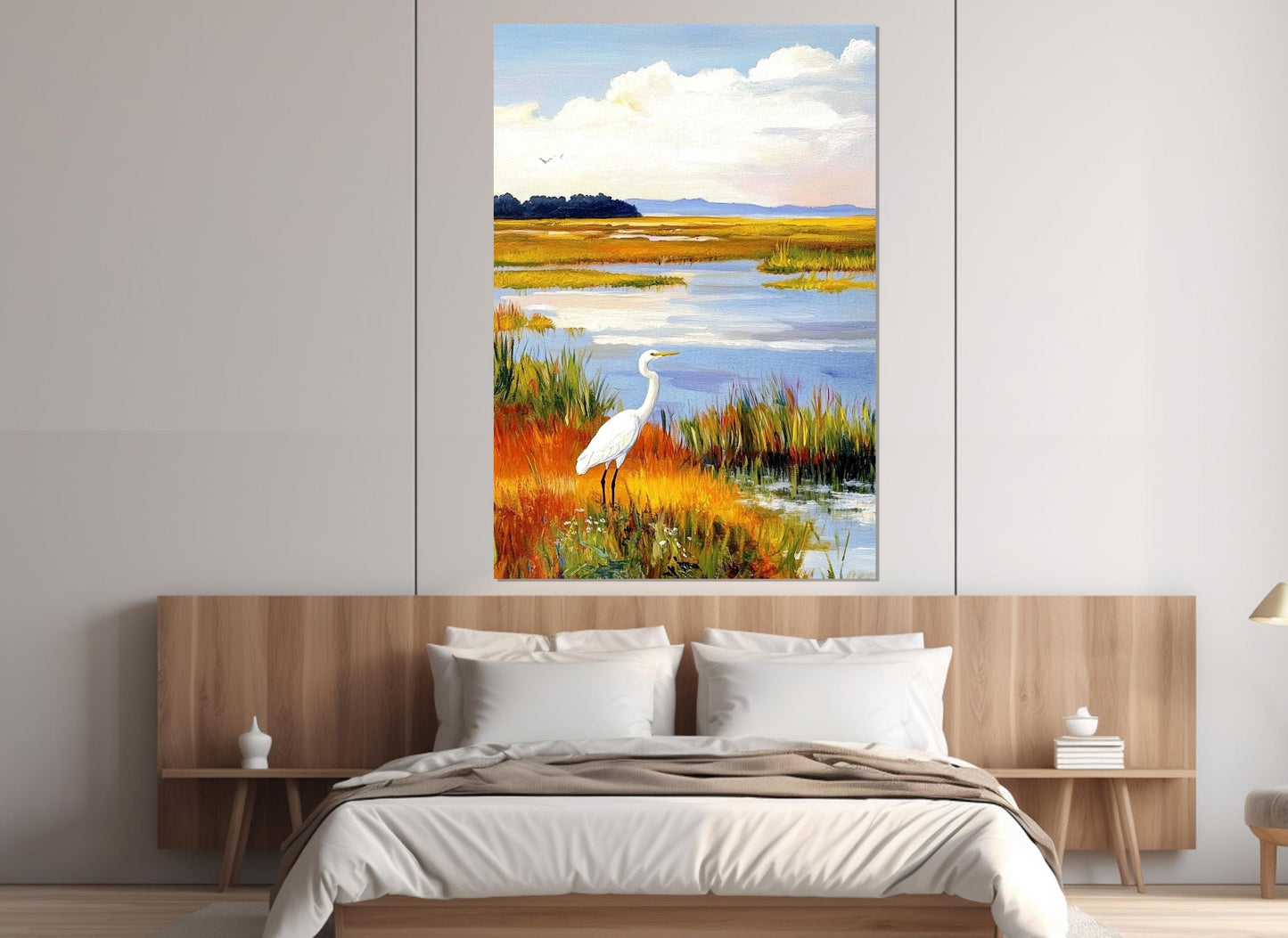 White Heron Canvas Print – Marshlands Wall Art | Framed, Ready to Hang