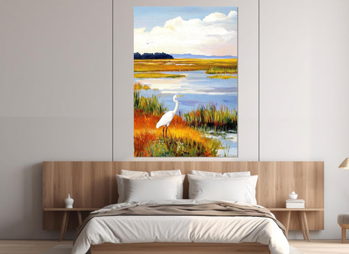 White Heron Canvas Print – Marshlands Wall Art | Framed, Ready to Hang