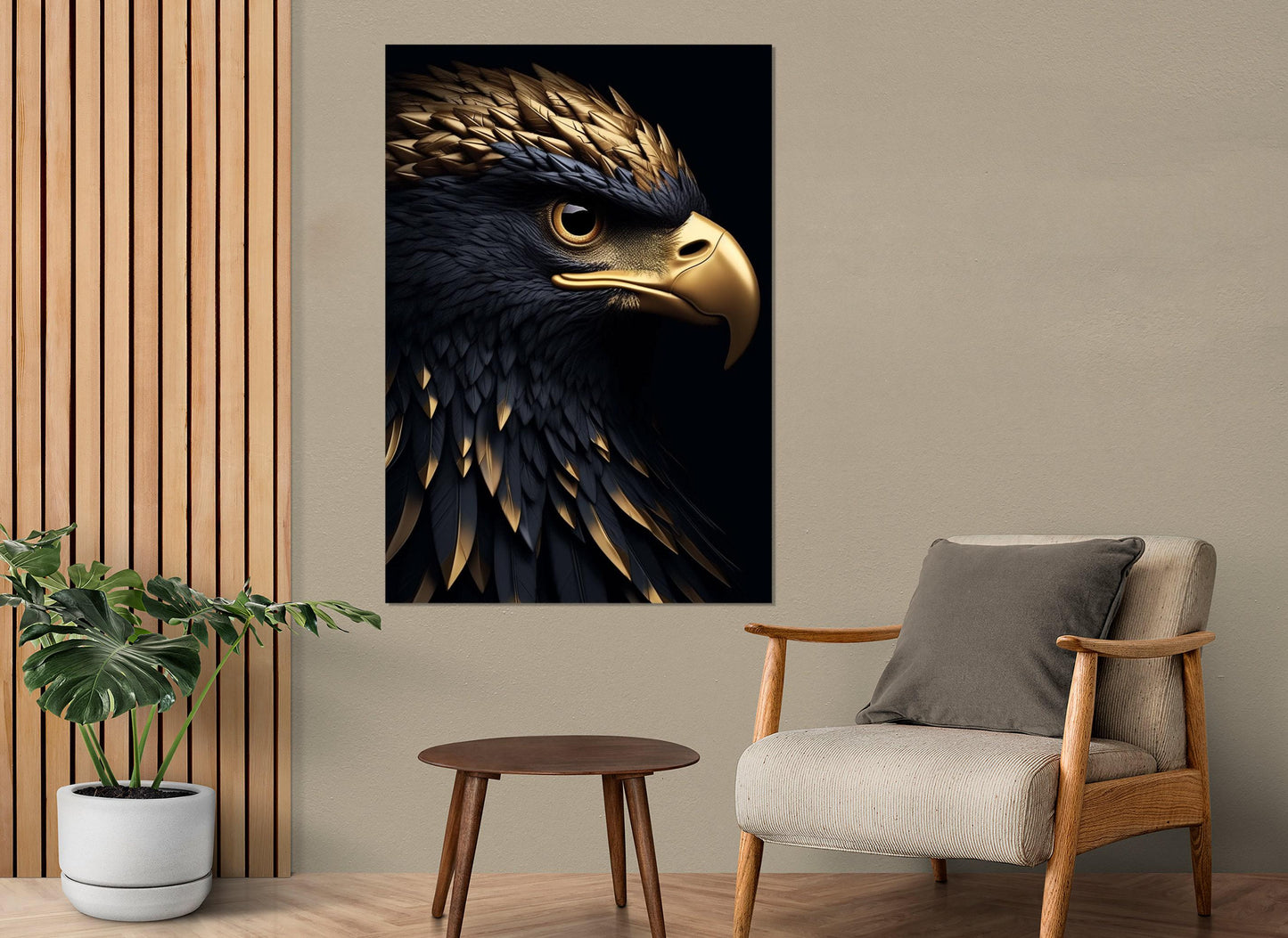 Gold Feathers Canvas Print – Abstract Eagle Art | Framed & Ready to Hang