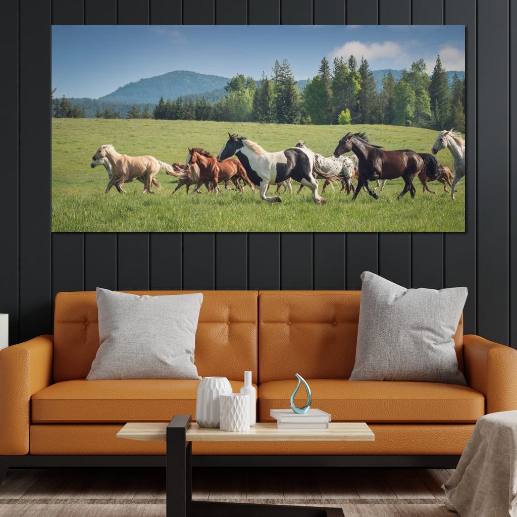 Horses of all Colors Running in a Pasture Canvas Wall Art