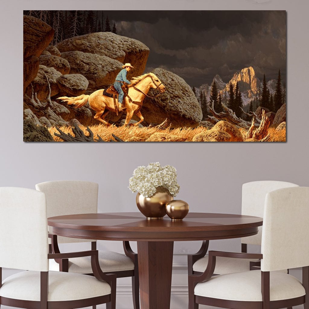Cowboy In The Rockies Canvas Wall Art
