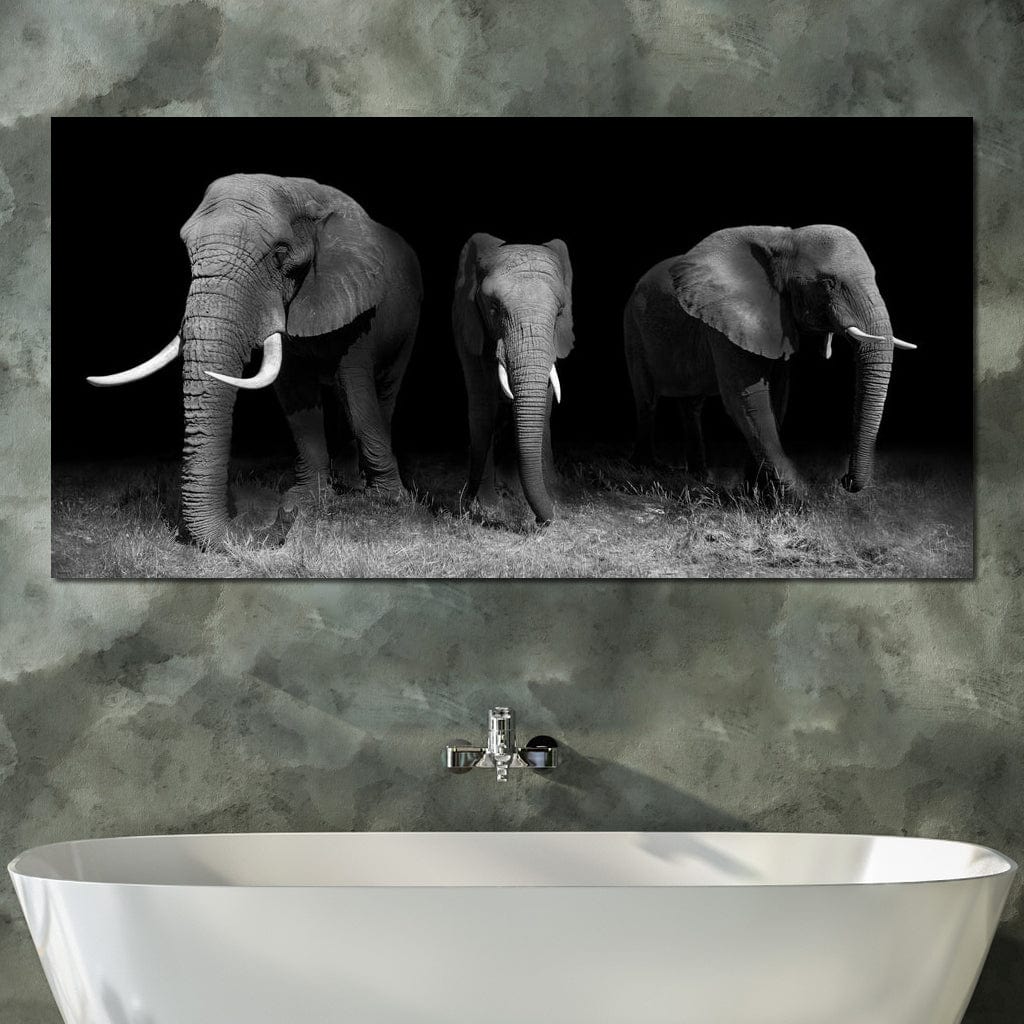 Black and White Elephants Canvas Wall Art