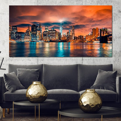 Red Clouds Over New York City Canvas Wall Art
