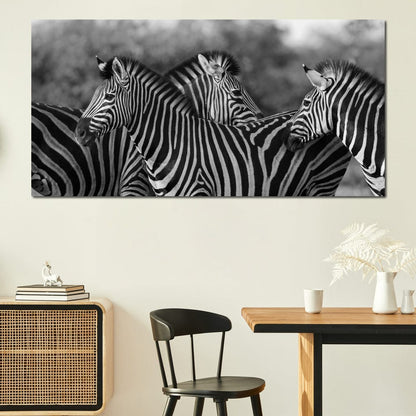 Zebra Herd in Black & White Canvas Wall Art