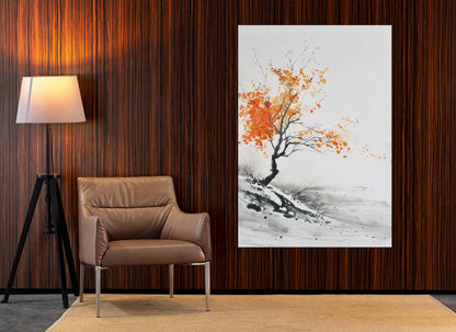 Minimalist Autumn Tree Canvas – Japanese Wall Decor | Framed Gallery Wrapped Print