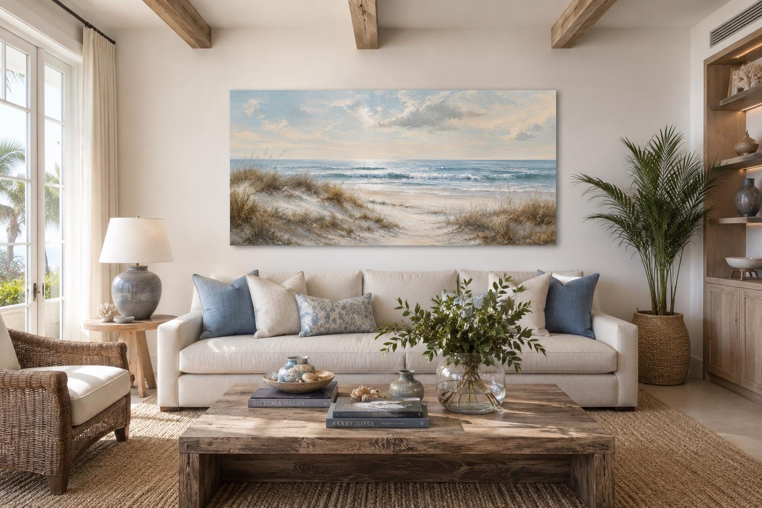 Sandy Beach Dunes with Sea Grass and Rolling Waves Wall Art