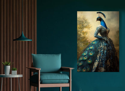 Abstract Lady Peacock Canvas Print, Elegant Peacock Wall Art, Peacock Poster, Vintage Peacock Wall Art, Framed & Ready t