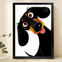 Playful Black Dog Art Print – Framed Canvas Wall Decor