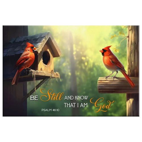 psalm 46 10 wall art be still and know that i am god canvas with cardinal couple (Landscape)
