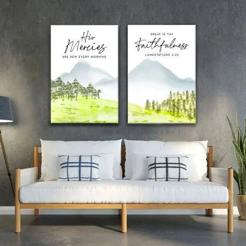 his mercies are new every morning great is thy faithfulness 2 panel wall art canvas (Landscape)