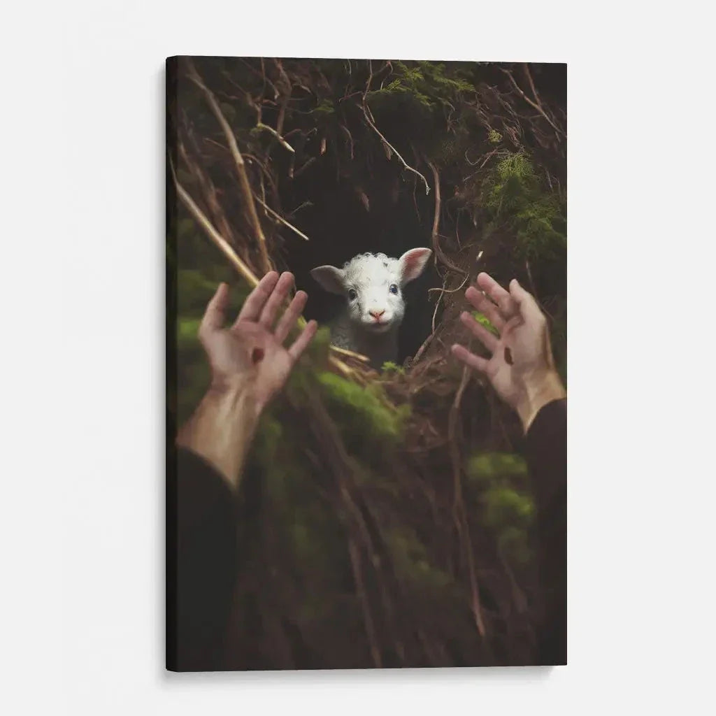 jesus hand reaching out to rescue a lamb wall art canvas (view 3)
