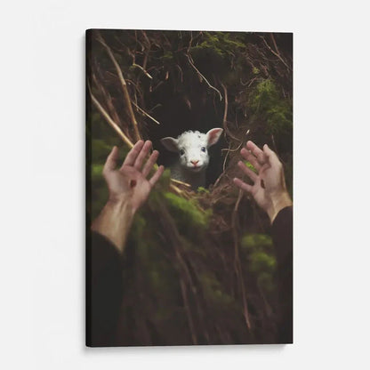 jesus hand reaching out to rescue a lamb wall art canvas (view 3)