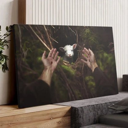 jesus hand reaching out to rescue a lamb wall art canvas (view 4)