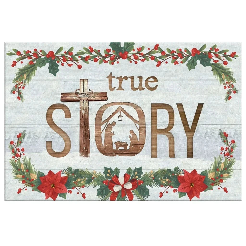 true story jesus born in a manger christmas wall art canvas (Landscape)