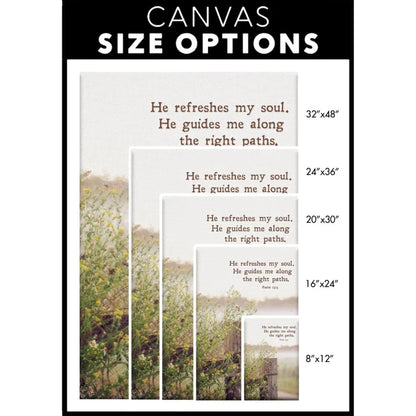 he refreshes my soul he guides me along the right paths canvas wall art (Landscape)
