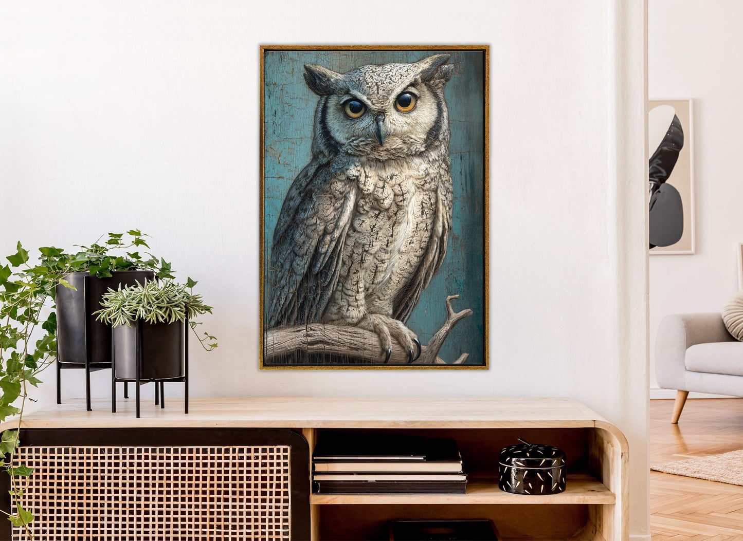 Rustic Owl Wall Art – Owl Canvas Print on Branch | Ready to Hang Decor