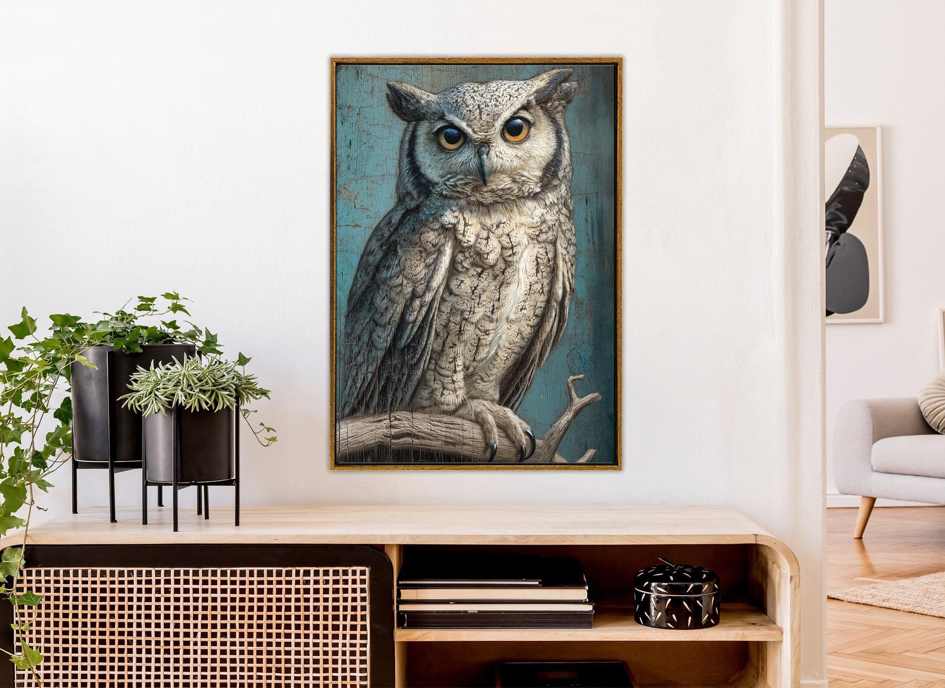 Rustic Owl Wall Art – Owl Canvas Print on Branch | Ready to Hang Decor