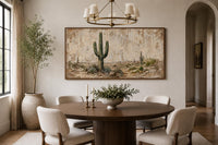 Minimalist Desert With Saguaro Cactus Painted on Neutral Weathered Wood Background Canvas Wall Art