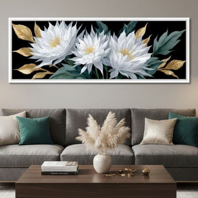 White Lotus Gold Leaf Bouquet Canvas Wall Art