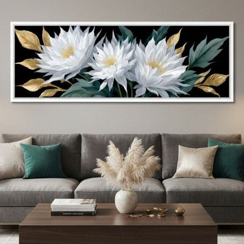 White Lotus Gold Leaf Bouquet Canvas Wall Art