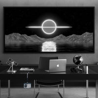 Celestial Orbit Over Silver Sea Canvas Wall Art