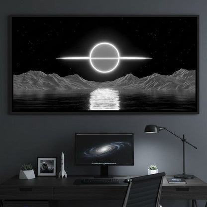 Celestial Orbit Over Silver Sea Canvas Wall Art