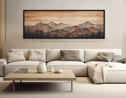 Mountains Wall Art - Soft Tones Mountains Painting on Wooden Canvas Print | Ready to Hang