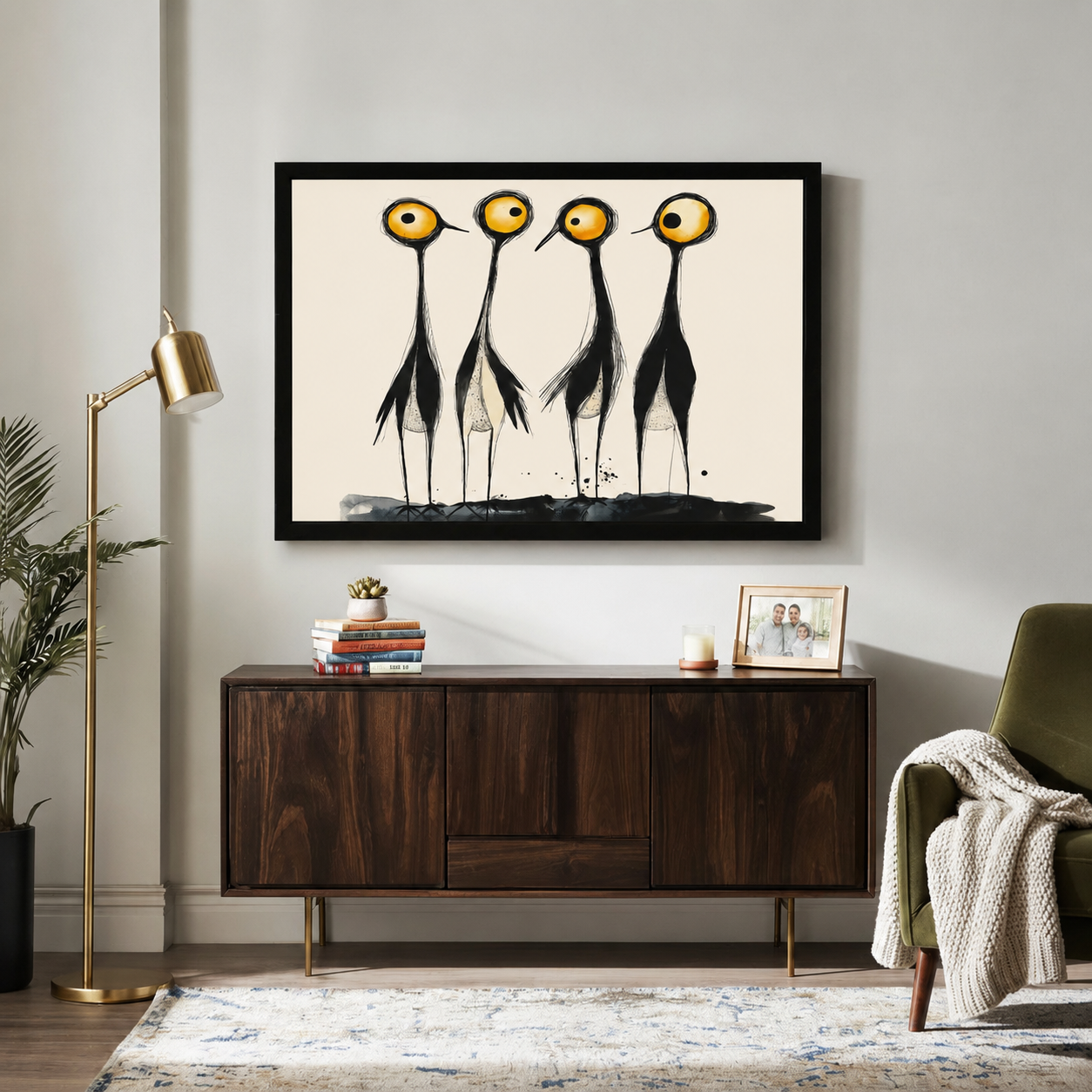 Abstract Ink Bird Quartet Minimalist Canvas Art