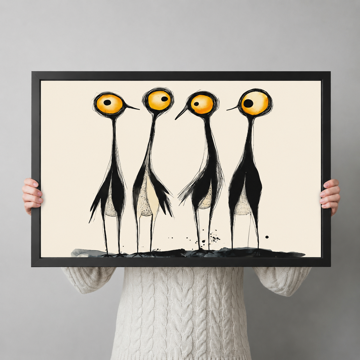 Abstract Ink Bird Quartet Minimalist Canvas Art