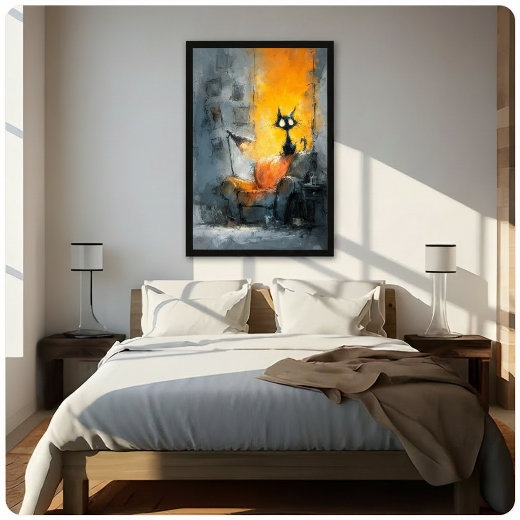 Black Cat on Sofa Abstract Expressionist Canvas Art